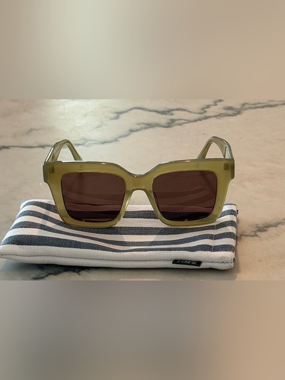 J. Crew Olive Green Square Sunglasses with Brown Lenses.